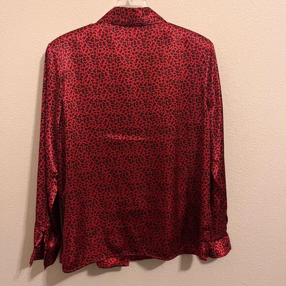 Notations Vibrant Red Animal Silk Print Top - Picture 2 of 3